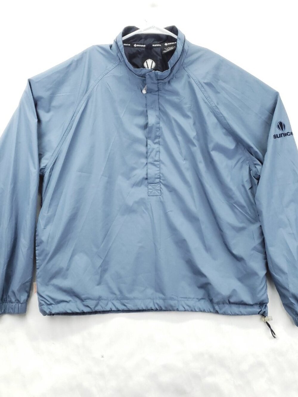 Sunice Jacket Men Medium Blue Long Sleeve Drawcord Hem Mock Neck 1/4 Zip *holes